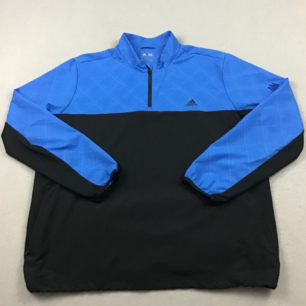 Adidas Golf Jacket Men XL Blue Black 1/4 Zip Hybrid Lightweight Stretch Pullover
